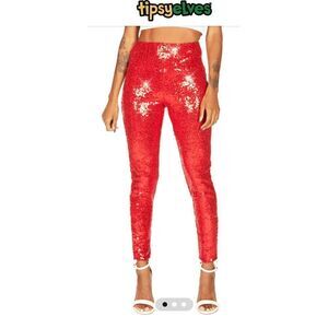 Tipsy elves Medium red sequins high waisted leggings cosplay comical funny